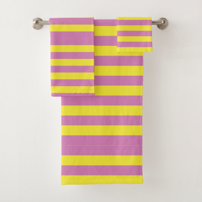 Pink Yellow Stripes Bath Towel Set (Insitu)