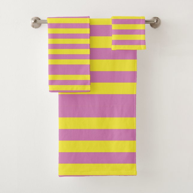 Pink Yellow Stripes Bath Towel Set (Insitu)