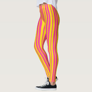 Pink Yellow Stylish Stripes Pattern Design Leggings