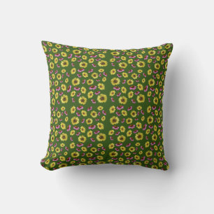 Pink Yellow Sunflower Coneflower Summer Pattern Cushion