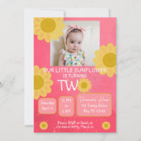 Pink Yellow Sunflower Second Birthday Photo 