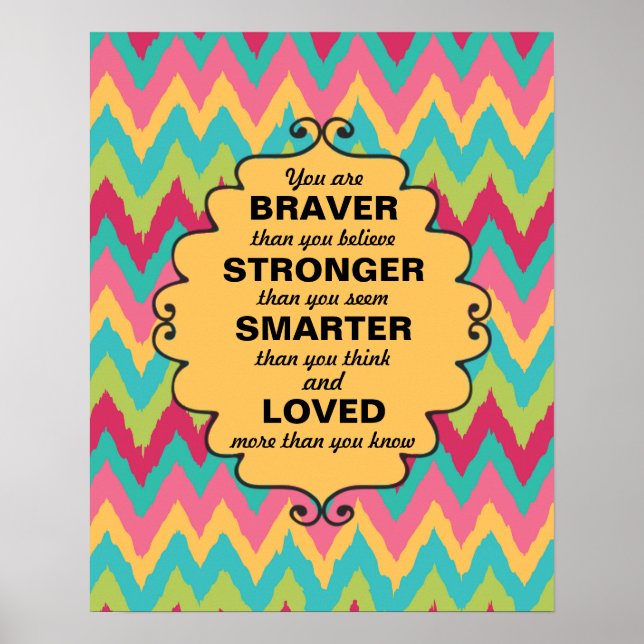 Pink Yellow Teal Green Chevron Encouragement Poster (Front)