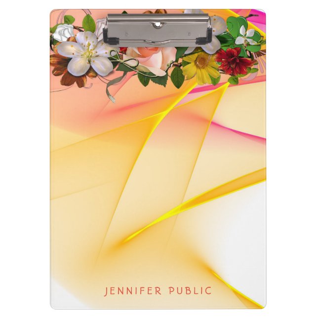 Pink Yellow Template Floral Colourful Watercolor Clipboard (Front)