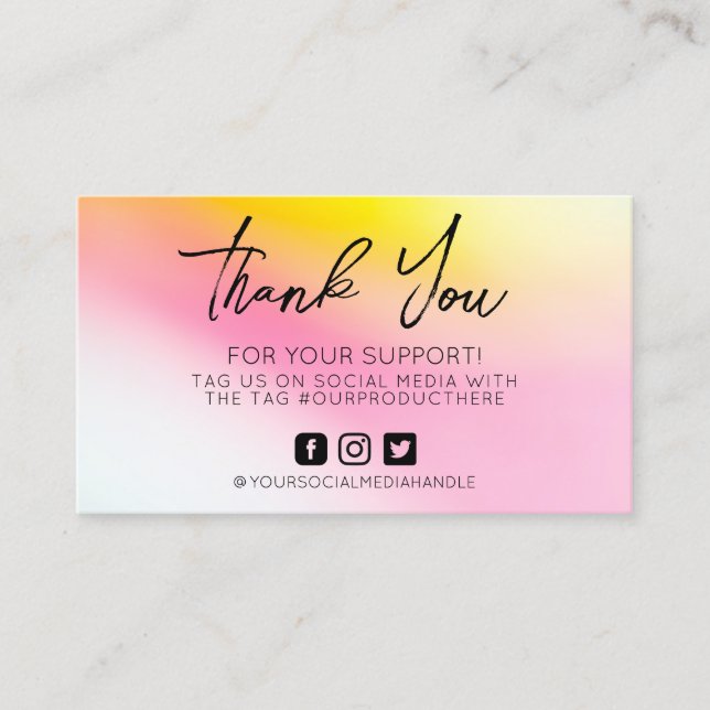 Pink Yellow Thank You Whimsical Business Card (Front)
