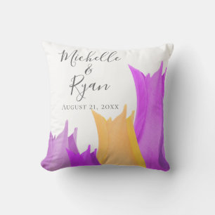 Pink Yellow Tulip Floral Wedding Keepsake Cushion
