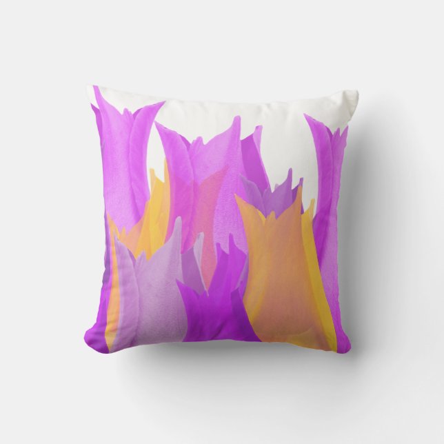 Pink Yellow Tulip Flower Floral Cushion (Front)