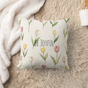 Pink Yellow Tulip Flowers Bunnies Cushion