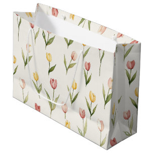 Pink Yellow Tulip Flowers Easter Large Gift Bag