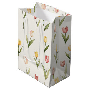 Pink Yellow Tulip Flowers Easter Medium Gift Bag