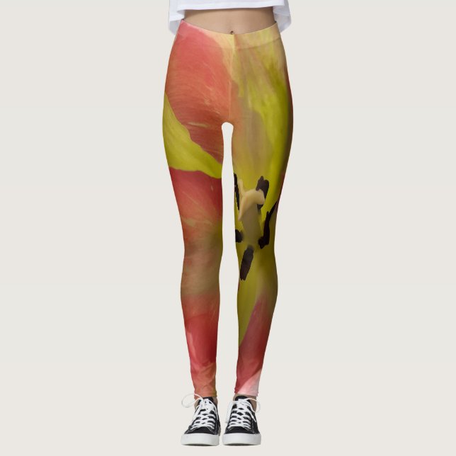 Pink & Yellow Tulip Leggings (Front)