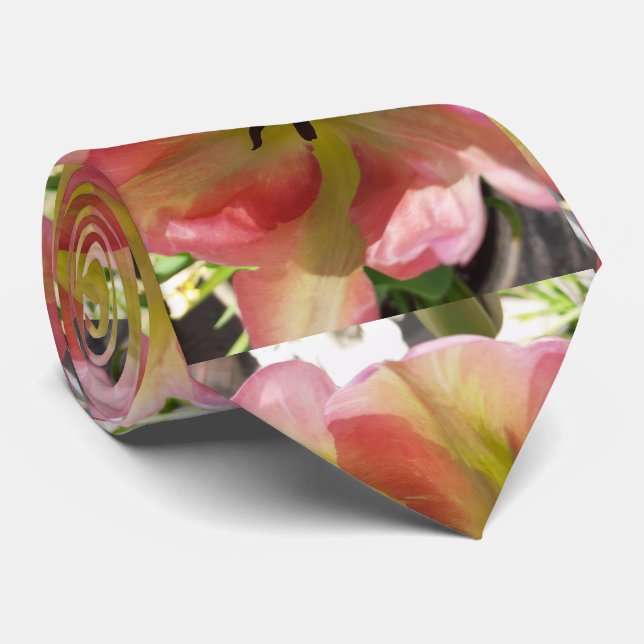Pink & Yellow Tulip Tie (Rolled)