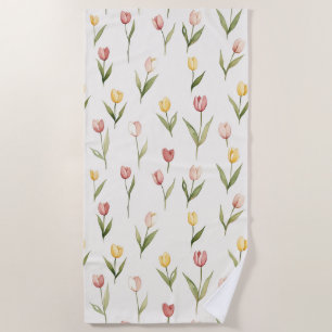 Pink Yellow Tulips Daffodils Flowers Birthday Beach Towel