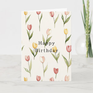 Pink Yellow Tulips Flowers Birthday Card