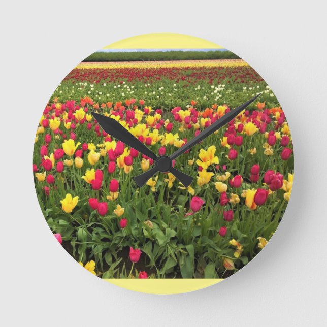 Pink & Yellow Tulips, Oregon Round Clock (Front)