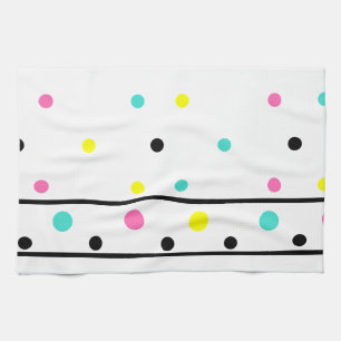 Pink Yellow Turquoise Black Polka Dots Tea Towel