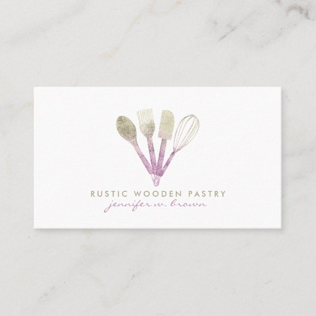 Pink Yellow Unique Bakery Business Card (Front)