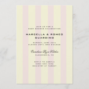 Pink Yellow Vertical Stripes Modern Baby Shower Invitation