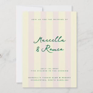 Pink Yellow Vertical Stripes Tennis Club Invitation