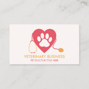 Pink Yellow Veterinary Health Pet Doctor Heart Paw Business Card
