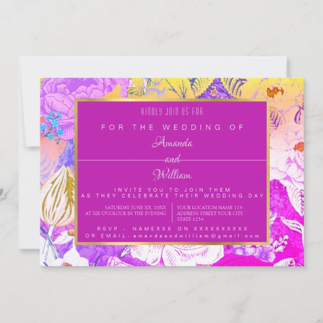 PINK & YELLOW VINTAGE  FLORAL INVITATION (Front)