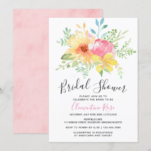 Pink Yellow Watercolor Bridal Shower Invitation