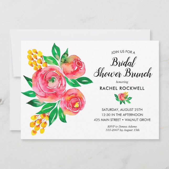 Pink Yellow Watercolor Floral Bridal Shower Invite (Front)