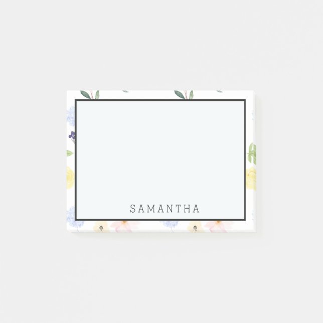 Pink Yellow Watercolor Floral Post-it Notes (Front)