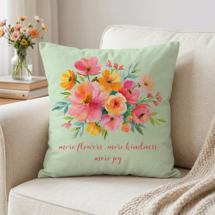 Pink Yellow Watercolor Florals Sage Kindness Quote Cushion