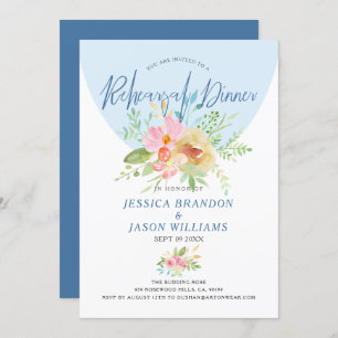 Pink & yellow watercolor flowers modern typography invitation