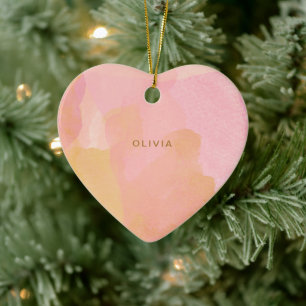 Pink Yellow Watercolor Personalised Name Christmas Ceramic Tree Decoration