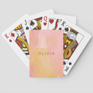 Pink Yellow Watercolor Personalised Party Favour Playing Cards