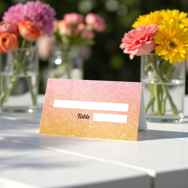 Pink Yellow Wedding Glitter Sparkle Place Card (Creator Uploaded)