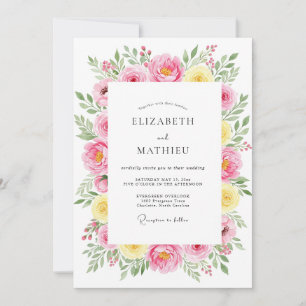 Pink Yellow Whimsical Spring Wedding Invitation