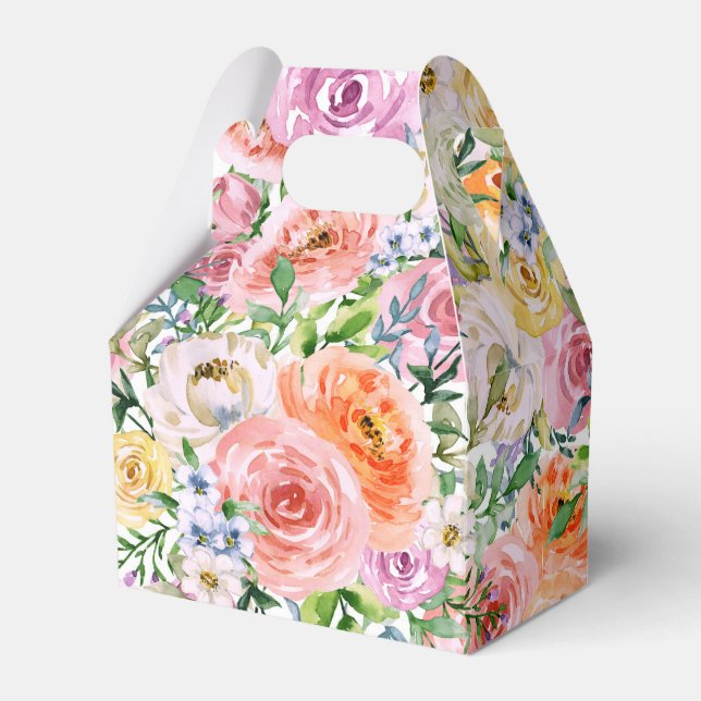 Pink Yellow White Orange Rose Flowers Pattern Favour Box (Front Side)