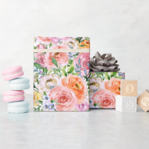 Pink Yellow White Orange Rose Flowers Pattern Wrapping Paper