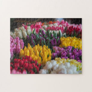 Pink Yellow White Red Tulip Floral Bouquet Jigsaw Puzzle