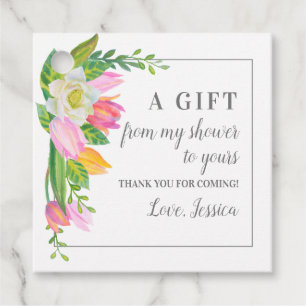 Pink Yellow White Spring Flowers Bridal Shower Favour Tags