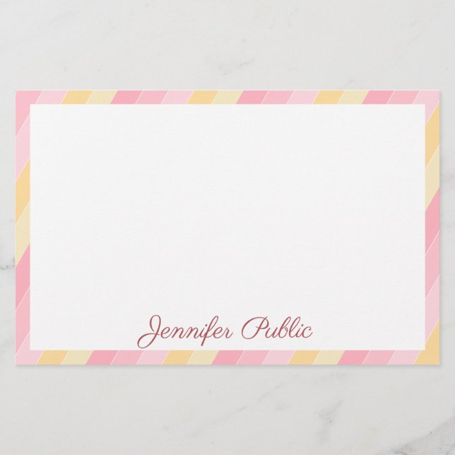 Pink Yellow White Template Calligraphy Name Text Stationery (Back)