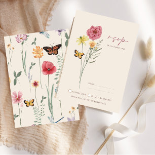 Pink Yellow Wildflower Whimsical Wedding RSVP Card