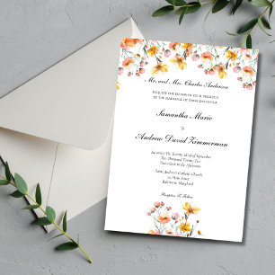 Pink Yellow Wildflowers Formal Elegant Wedding  Invitation
