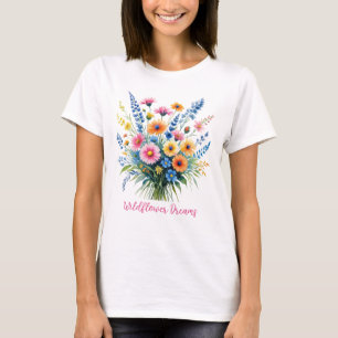 Pink Yellow Wildflowers Watercolor Personalized T-Shirt