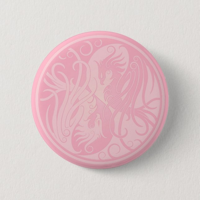 Pink Yin Yang Phoenix 6 Cm Round Badge (Front)