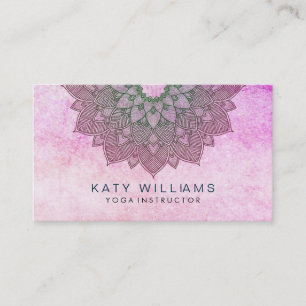 Pink Yoga Instructor Lotus Flower Watercolor Business Card