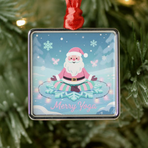 Pink Yoga Santa Meditation Christmas Metal Tree Decoration