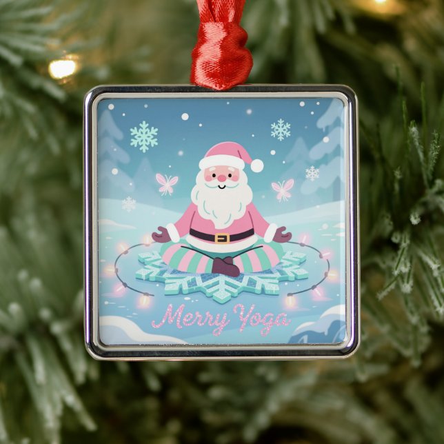Pink Yoga Santa Meditation Christmas Metal Tree Decoration (Tree)