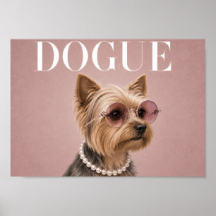 Pink Yorkie Dog Covergirl A4 Poster