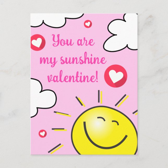 Pink You Are My Sunshine Happy Valentines Day   Holiday Postcard (Front)