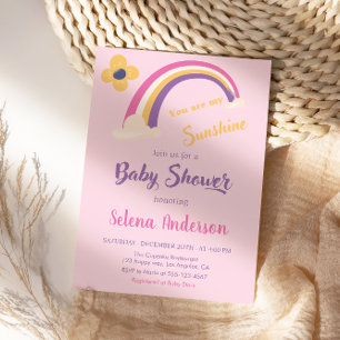 Pink “You Are My Sunshine” Rainbow Baby Shower Invitation