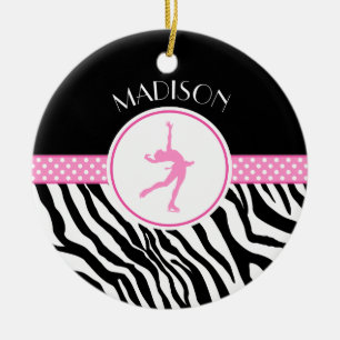 Pink Your Name Zebra Print Figure Skating Ceramic Tree Decoration