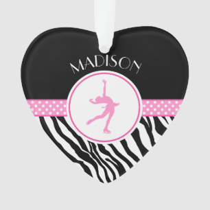 Pink Your Name Zebra Print Figure Skating Ornament
